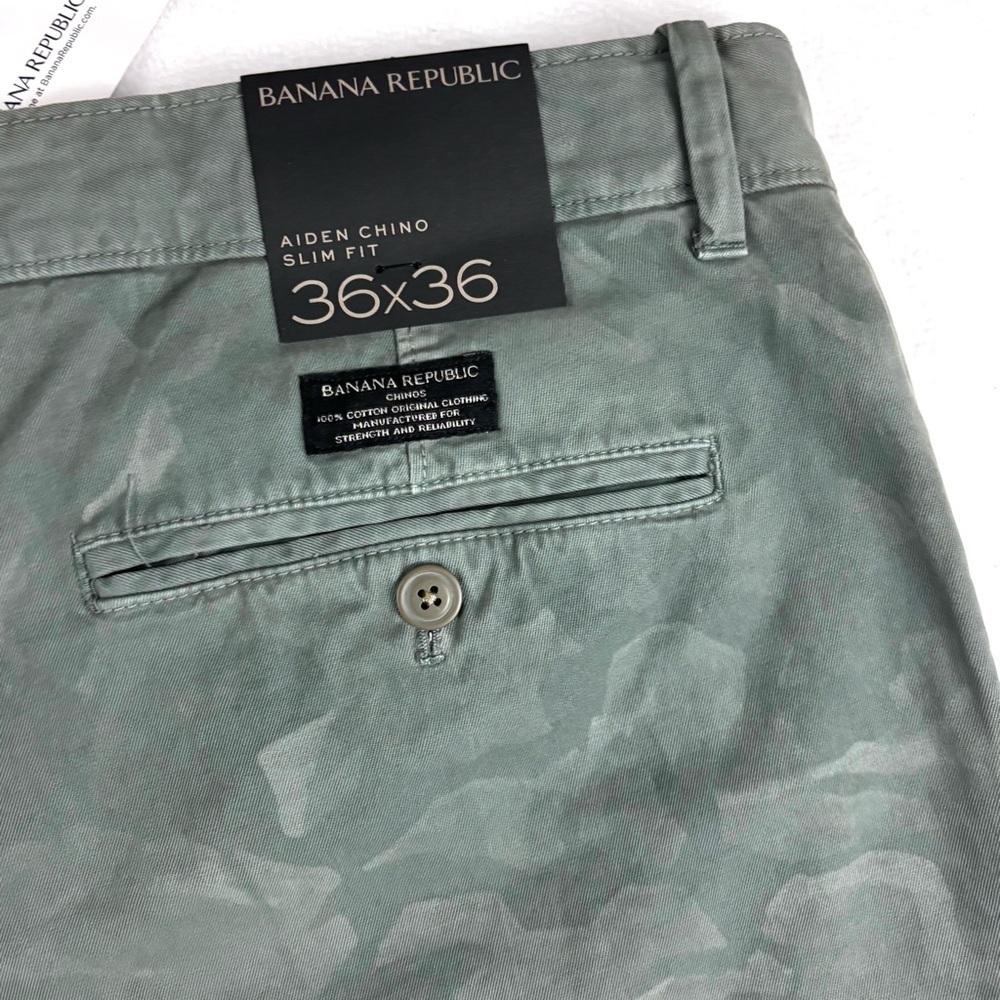 NWT Banana Republic Green Aiden Camo 100% Cotton Slim Straight Chino Pants 36/36 - Picture 8 of 16
